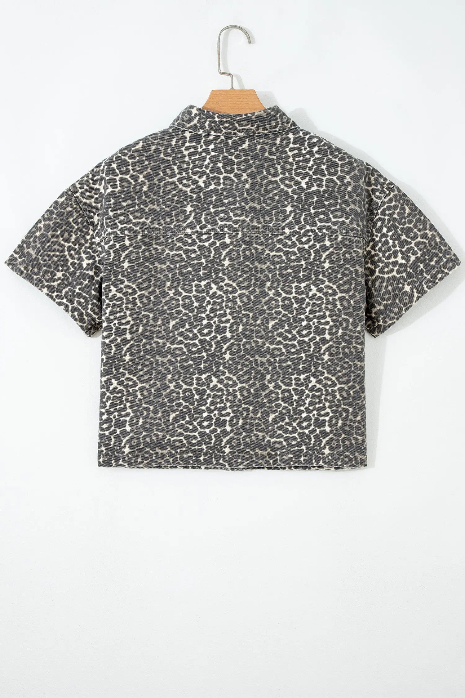 Gray Leopard Short Sleeve Denim Shirt Women UK