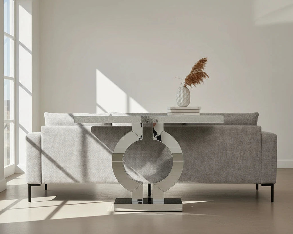110cm Mirrored Console Table, Modern Silver Console Table with O-Shaped Base