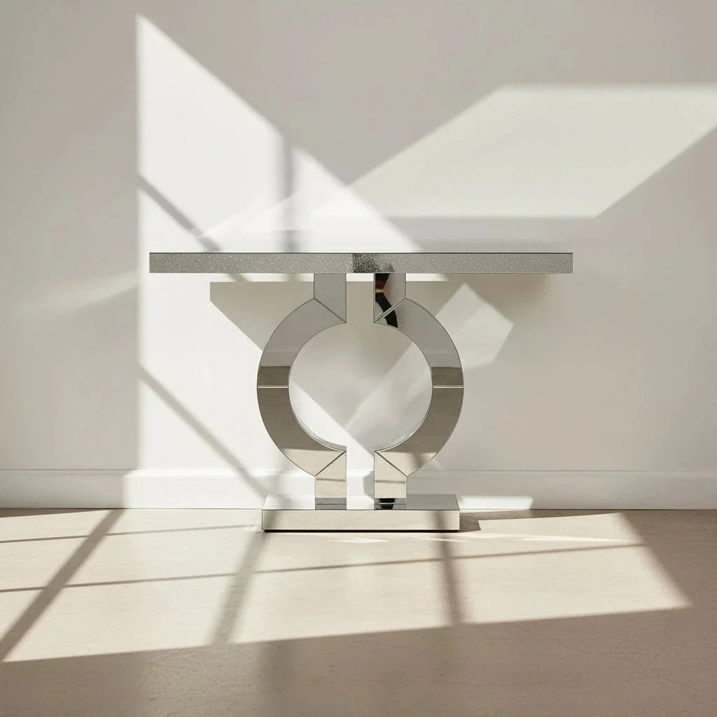 110cm Mirrored Console Table, Modern Silver Console Table with O-Shaped Base