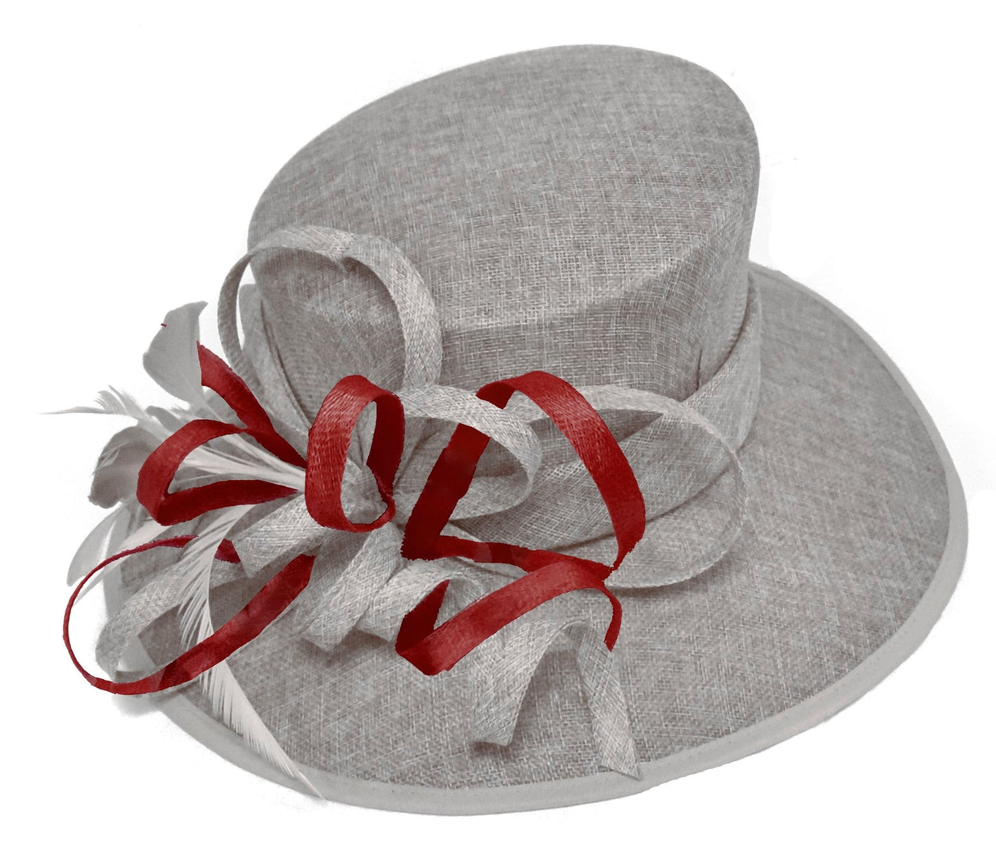 Silver Grey and Burgundy Large Queen Brim Hat Occasion Hatinator Fascinator Weddings Formal