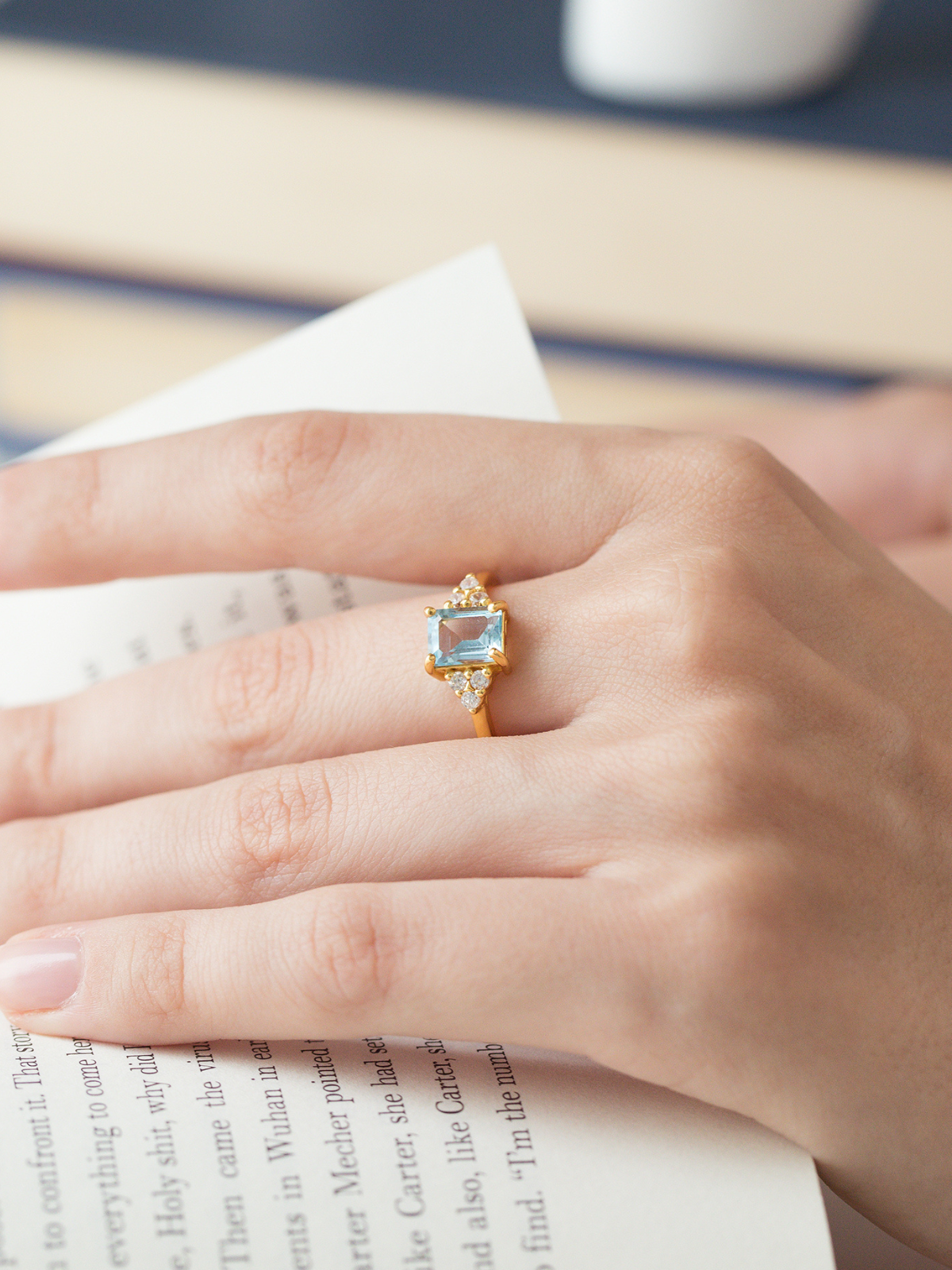 Blue Topaz Emerald Cut Ring in 18k Gold Vermeil