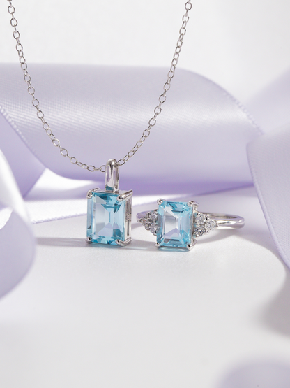 Blue Topaz Emerald Cut Ring in Sterling Silver