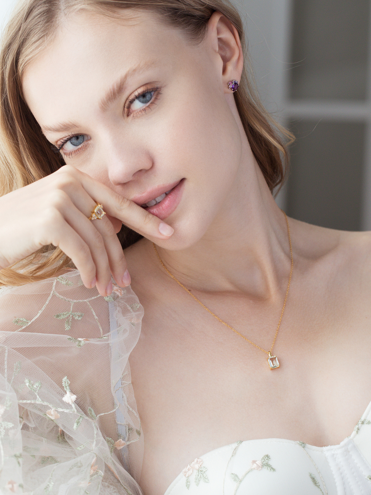 Green Amethyst Emerald Cut Pendant Necklace in 18k Gold Vermeil
