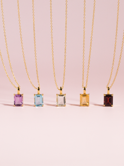 Green Amethyst Emerald Cut Pendant Necklace in 18k Gold Vermeil