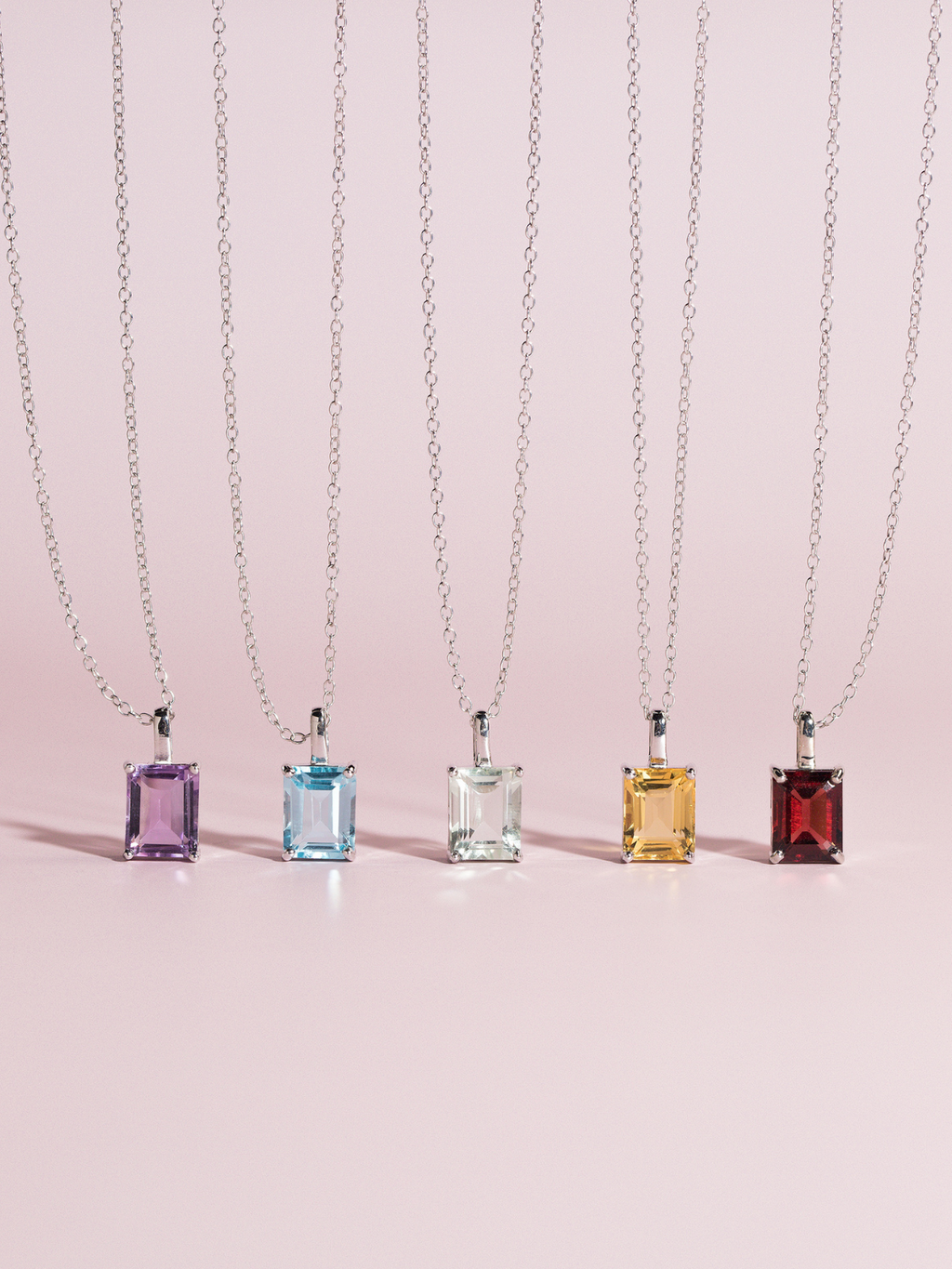Garnet Emerald Cut Pendant Necklace in Sterling Silver