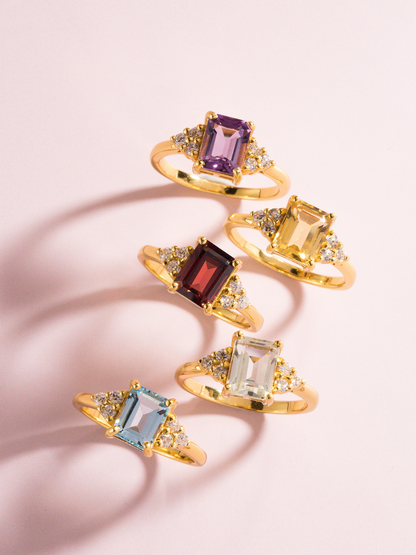 Green Amethyst Emerald Cut Ring in 18k Gold Vermeil