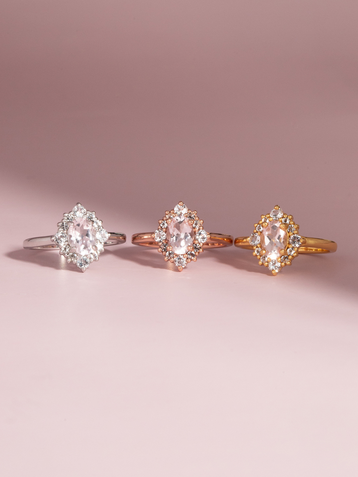 Pink Morganite Halo Ring in 18k Gold Vermeil