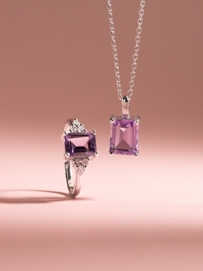 Lavender Amethyst Emerald Cut Ring in Sterling Silver