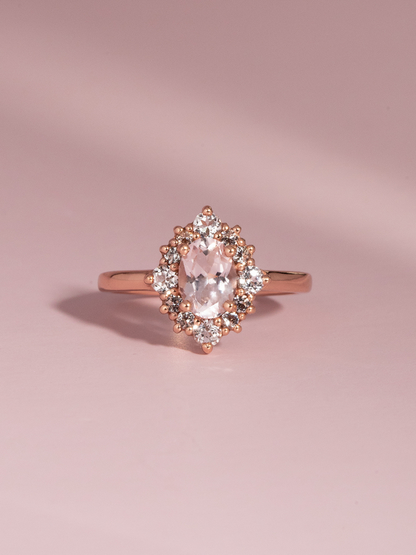 Pink Morganite Halo Ring in 18k Rose Vermeil
