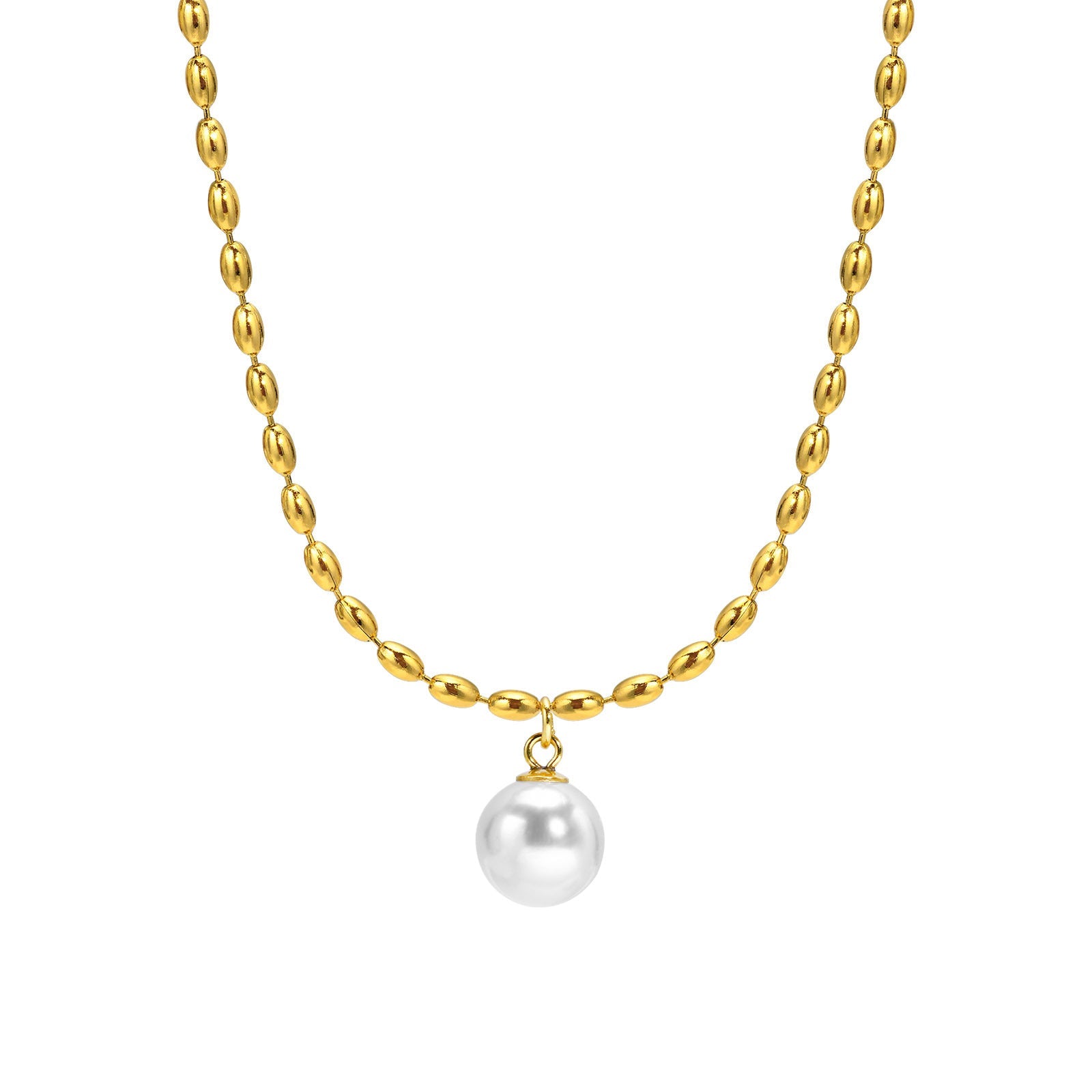 New Titanium Steel 18K Gold Milgrain Pearl Clavicle Necklace For Women