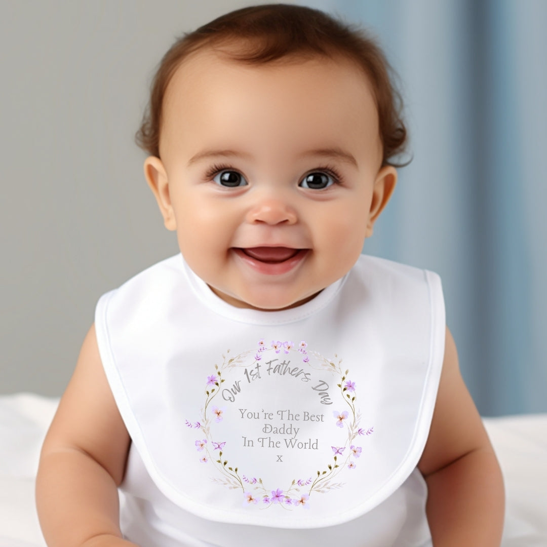 Personalised Our 1st Fathers Day Floral Babygrow | Name Vest or Bib UK