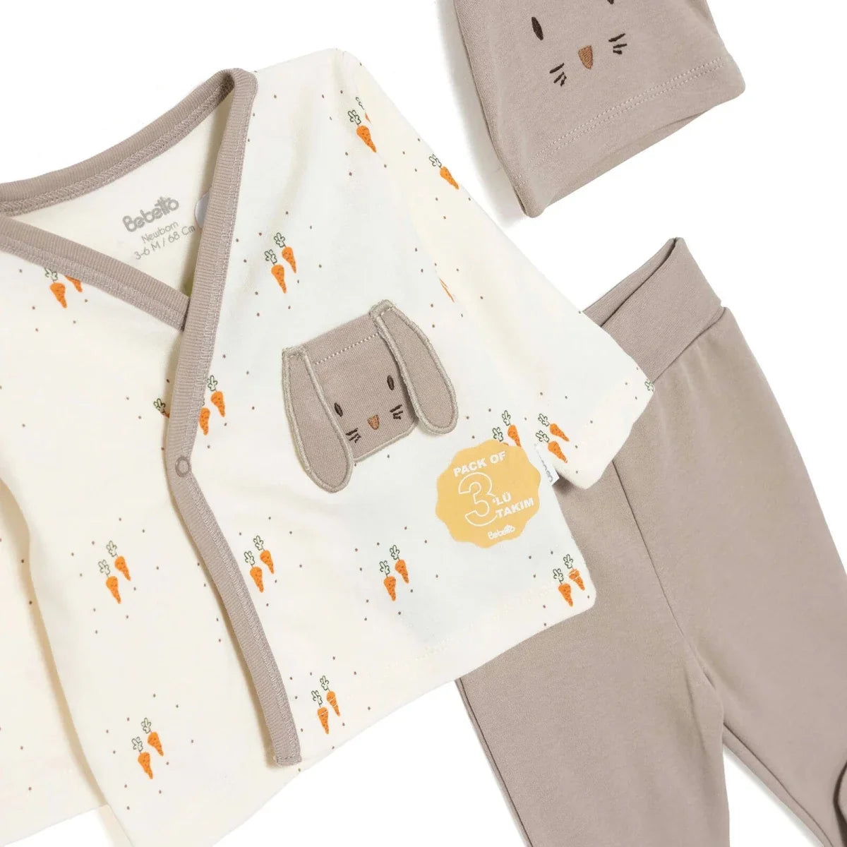 Bebetto Baby Hat, Vest & Bottoms Set (Newborn to 3-6 Months)