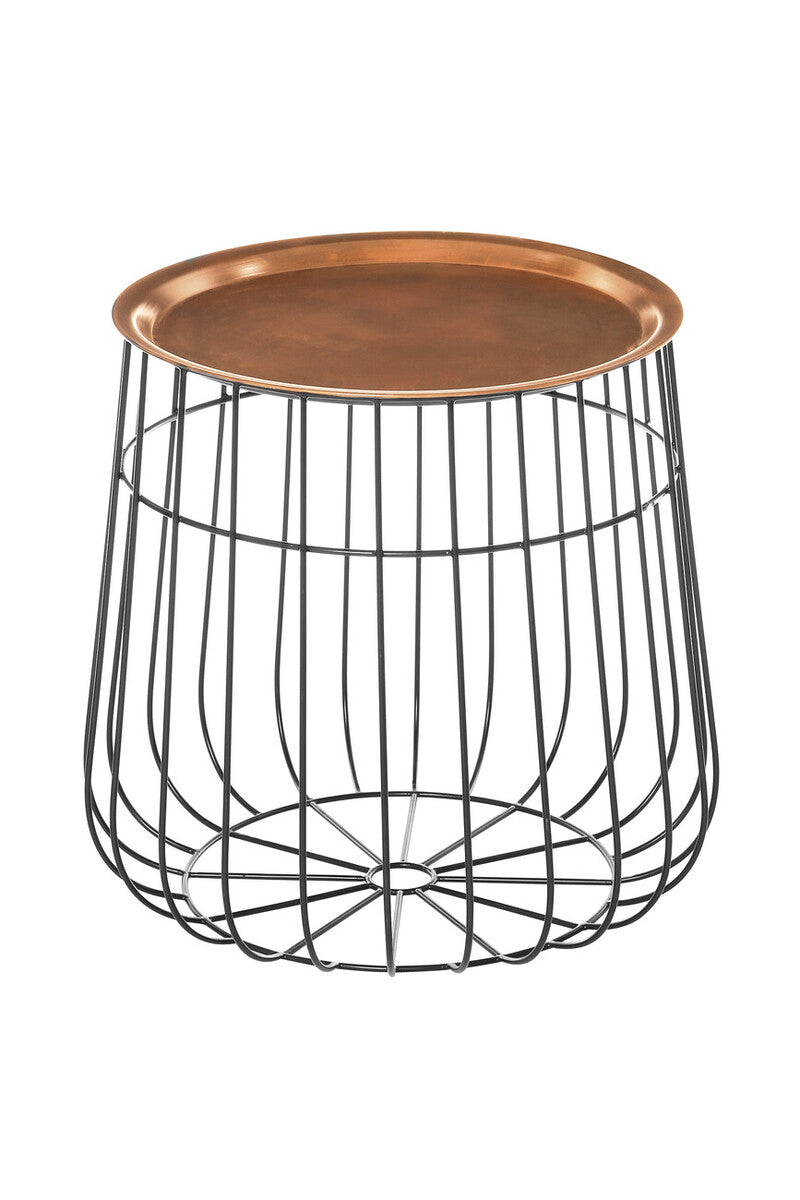 Gold Finish Copper Tray Top and Black Finish Base Side Table, Templar