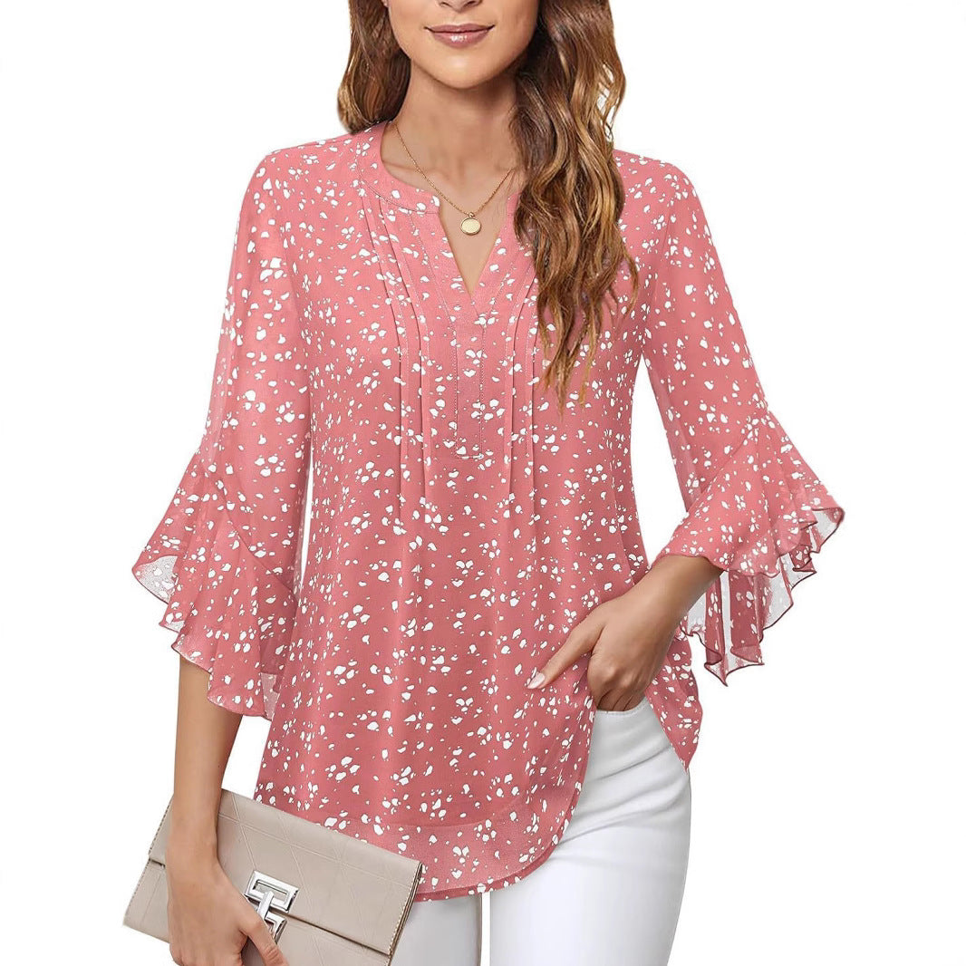 Lotus Leaf 34 Sleeve Top Solid Color Fashion