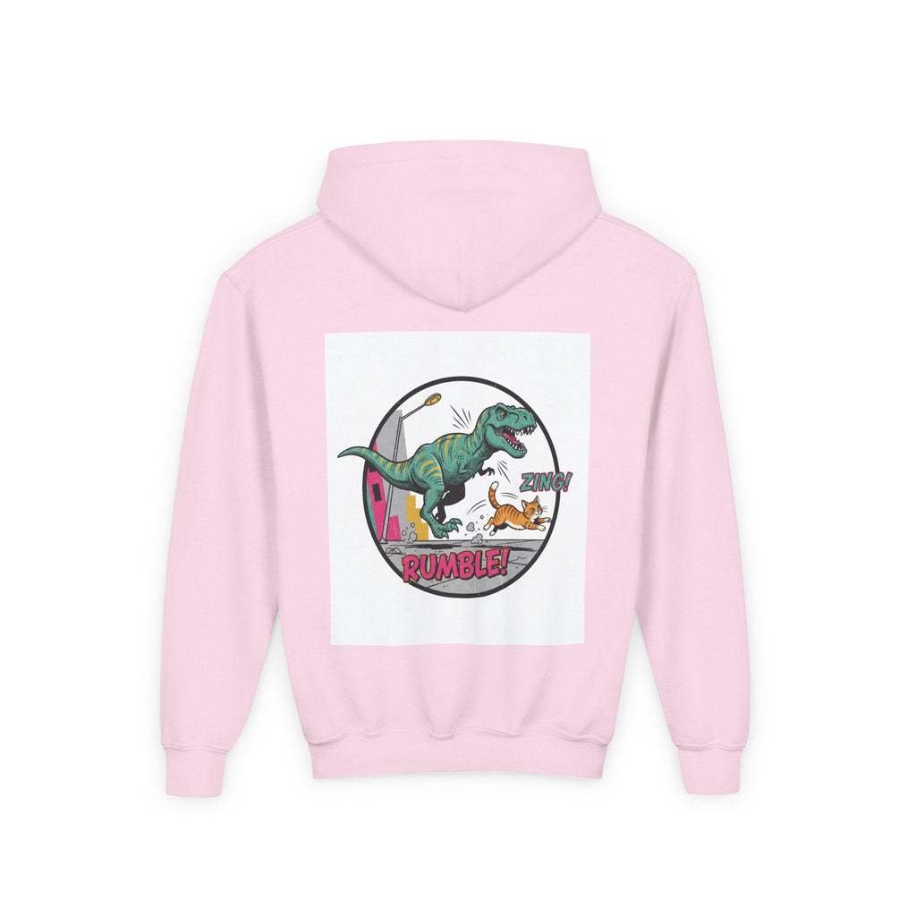 T-Rex Chase Dino Rumble Youth Hoodie | Dinosaur Graphic Sweatshirt
