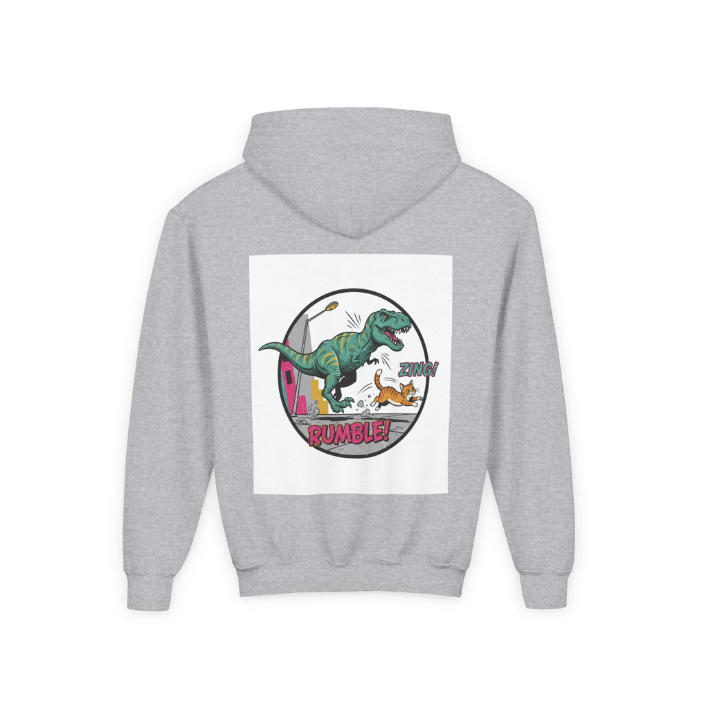 T-Rex Chase Dino Rumble Youth Hoodie | Dinosaur Graphic Sweatshirt