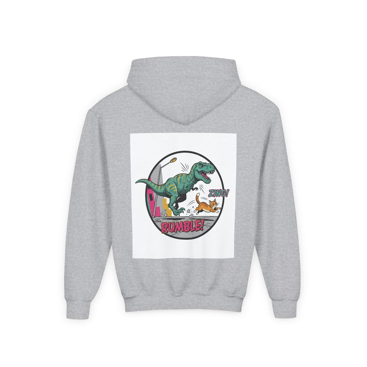 T-Rex Chase Dino Rumble Youth Hoodie | Dinosaur Graphic Sweatshirt