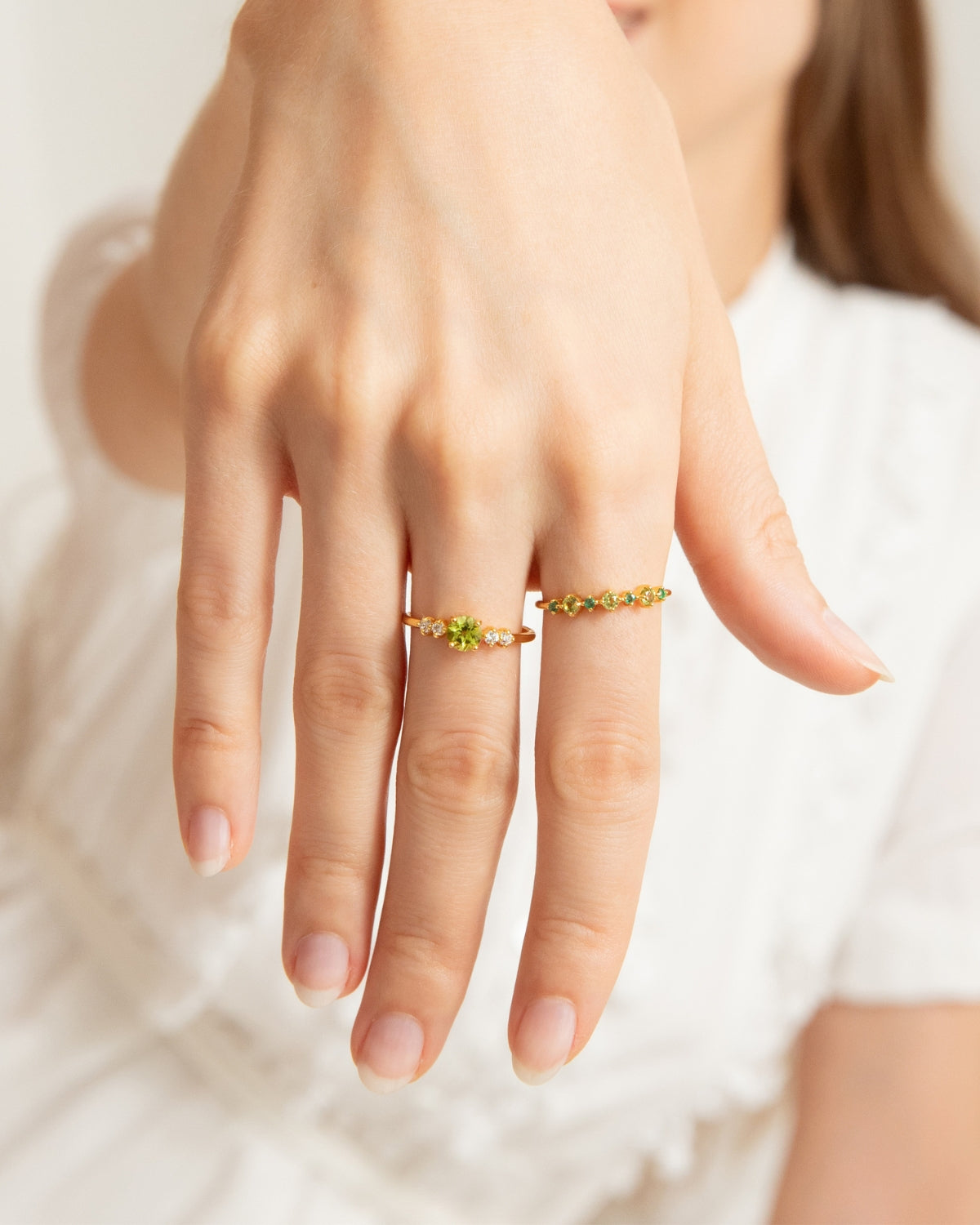 Peridot Five Stone Ring in 18k Gold Vermeil
