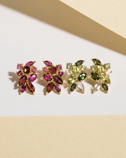 Large Red Gemstone Cluster Earrings in 18k Gold Vermeil