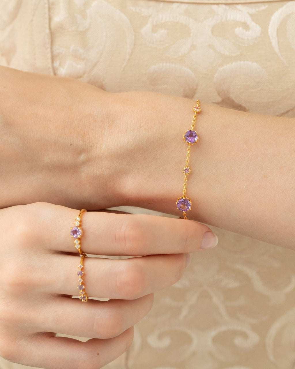 Lavender Amethyst Five Stone Ring in 18k Gold Vermeil