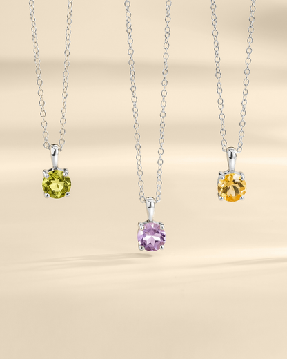 Peridot Solitaire Pendant Necklace in Sterling Silver