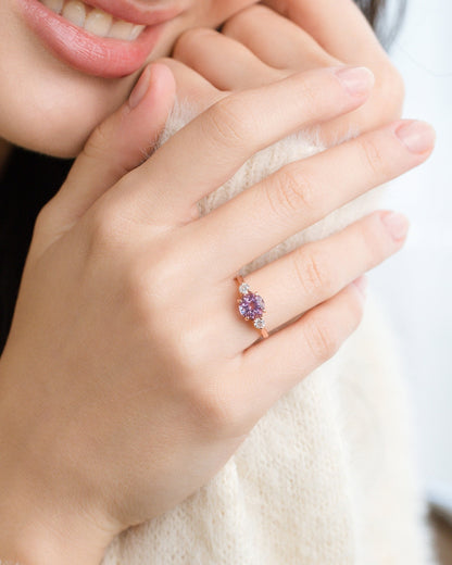 Lavender Amethyst Three Stone Ring in 18k Rose Gold Vermeil