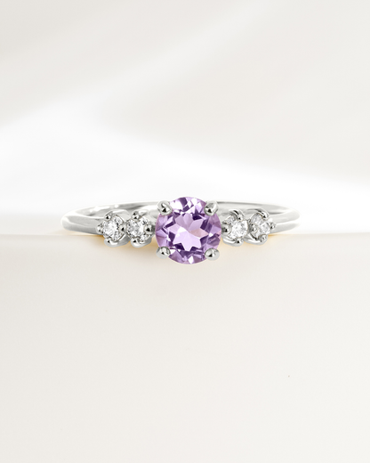 Lavender Amethyst Five Stone Ring in Sterling Silver