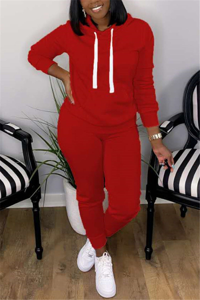 Hooded Sweater Solid Color With Fur Thickened Set Women