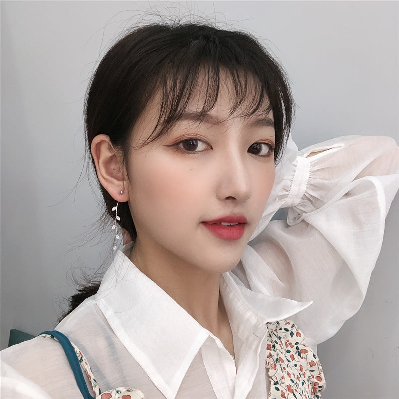 Korea Leaf Zircon Temperament All-match Long Tassel Earring