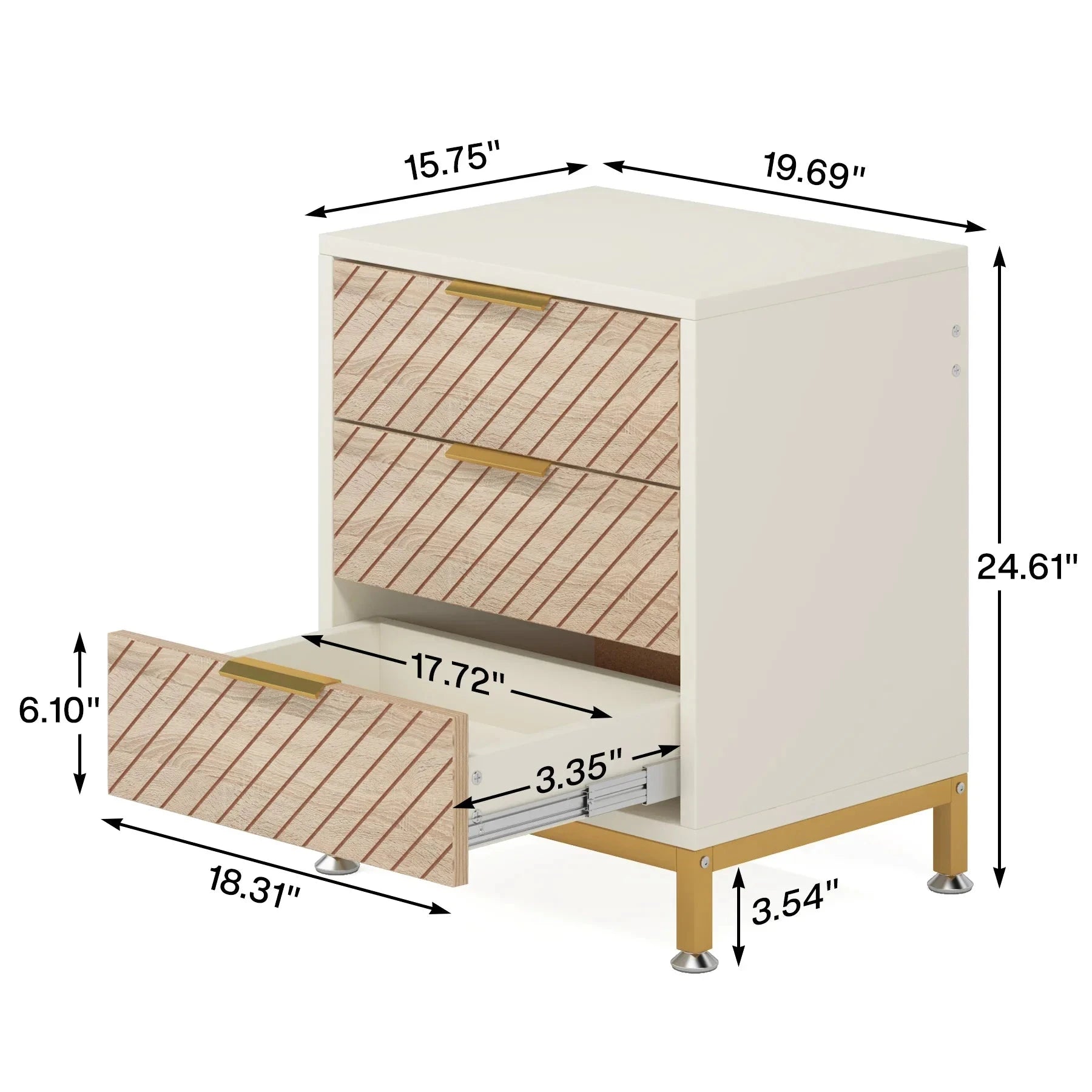 Modern 3-Drawer Nightstand with Textured Wood Finish