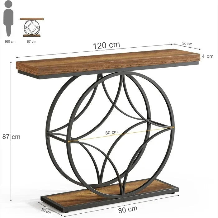 120cm Industrial Console Table - 2-Tier Sofa Table with Geometric Metal Frame