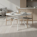 Modern White Round Dining Table - Minimalist Pedestal Base with Lower Shelf