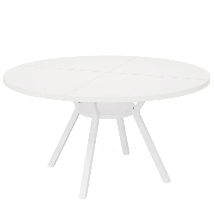 Modern White Round Dining Table - Minimalist Pedestal Base with Lower Shelf