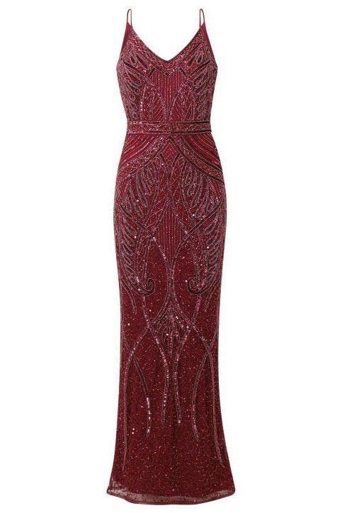 Flory Berry Beaded Maxi Dress