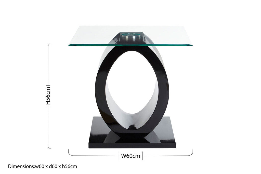 Tempered Glass Top O-Shaped Side Table with Black MDF Base | Halo