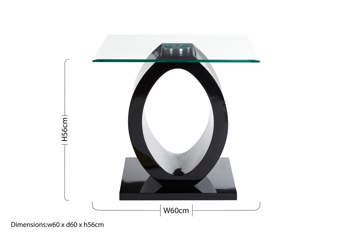 Tempered Glass Top O-Shaped Side Table with Black MDF Base | Halo