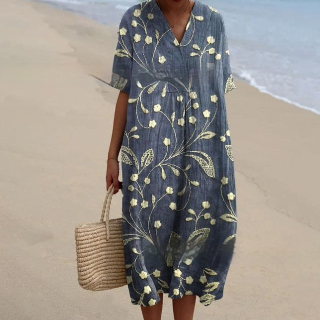 3D Printed Round Neck Pullover Patchwork Women's Dress