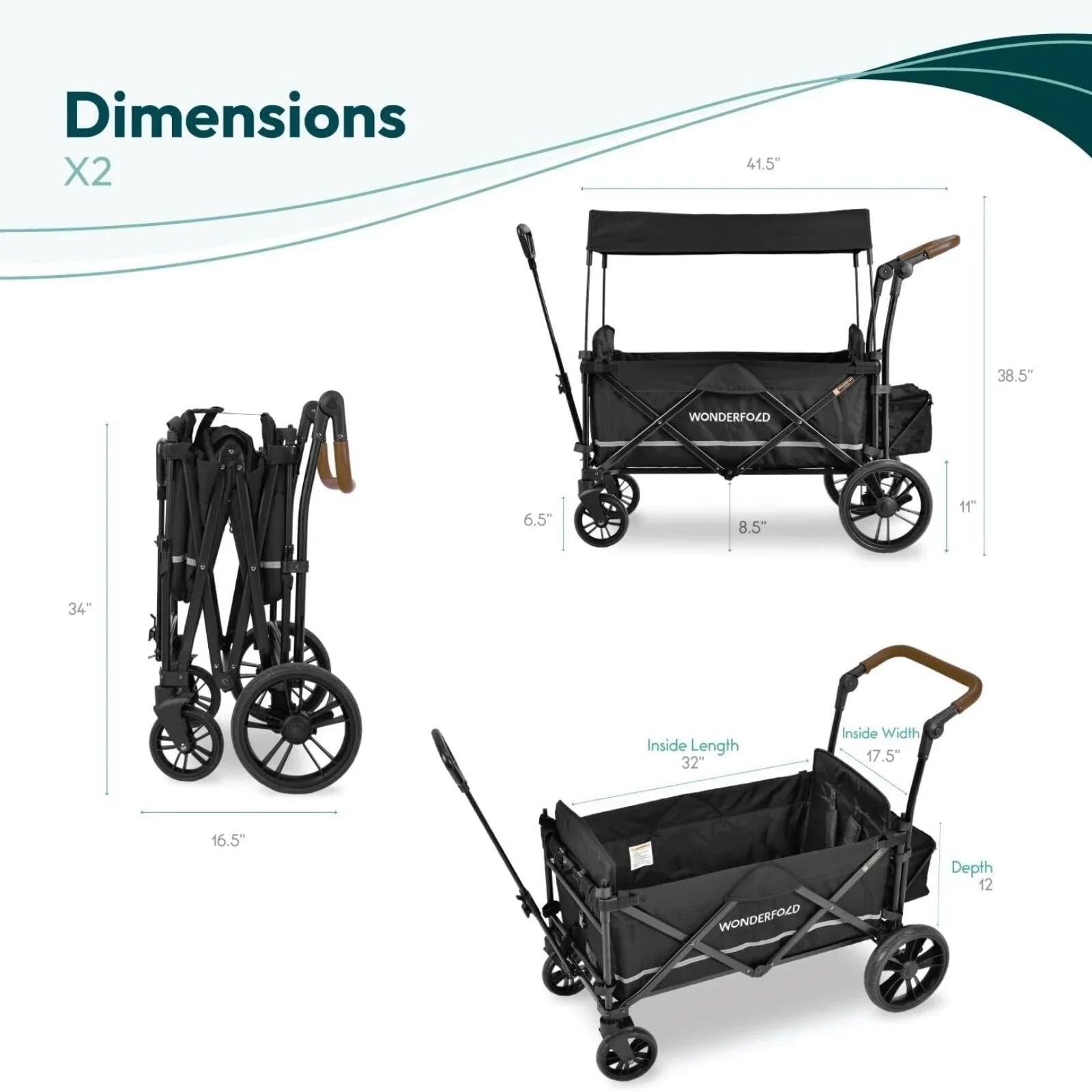Wonderfold X2R Push & Pull Quad Stroller Wagon - Sapphire Navy