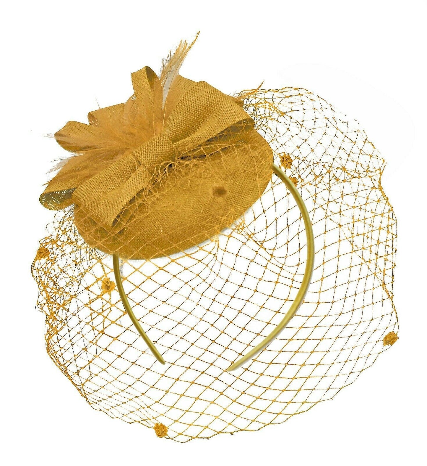 Round Pillbox Birdcage Veil Bow Sinamay Headband Fascinator Weddings Ascot Races