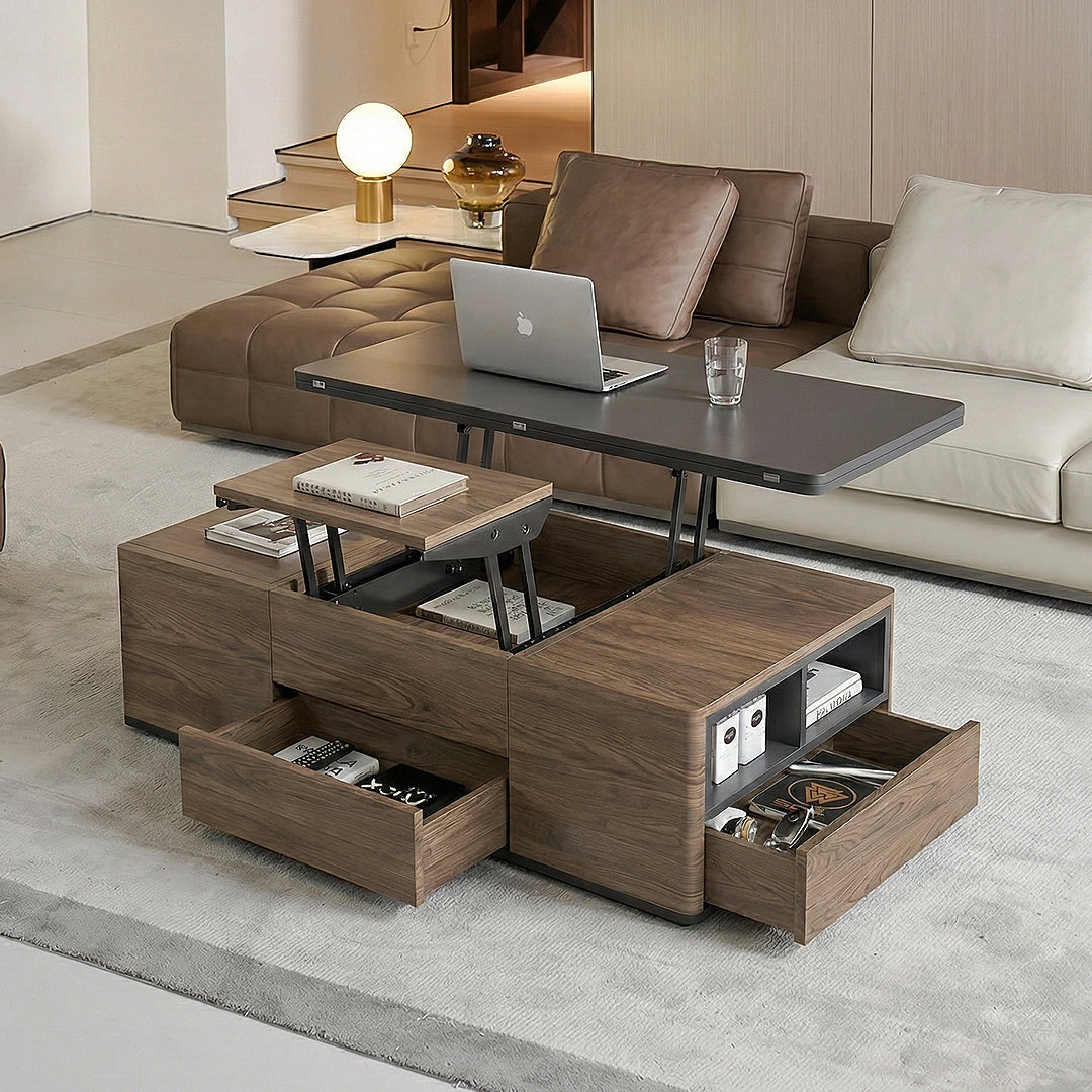 Ruby Lift Top Coffee Table, Multi-Functional Foldable Coffee Table, Walnut & Black