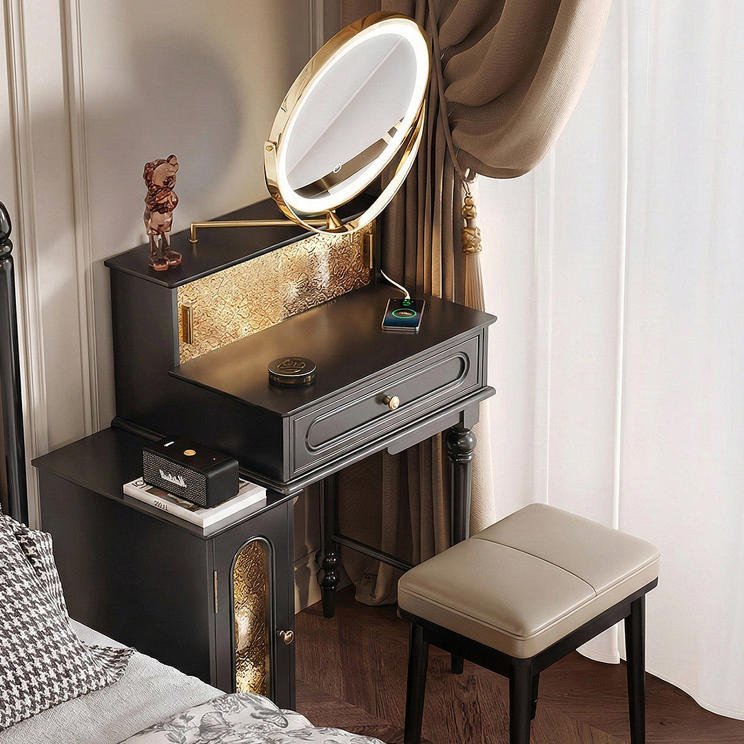 Scarlett Dressing Table With Side Cabinet & LED Mirror