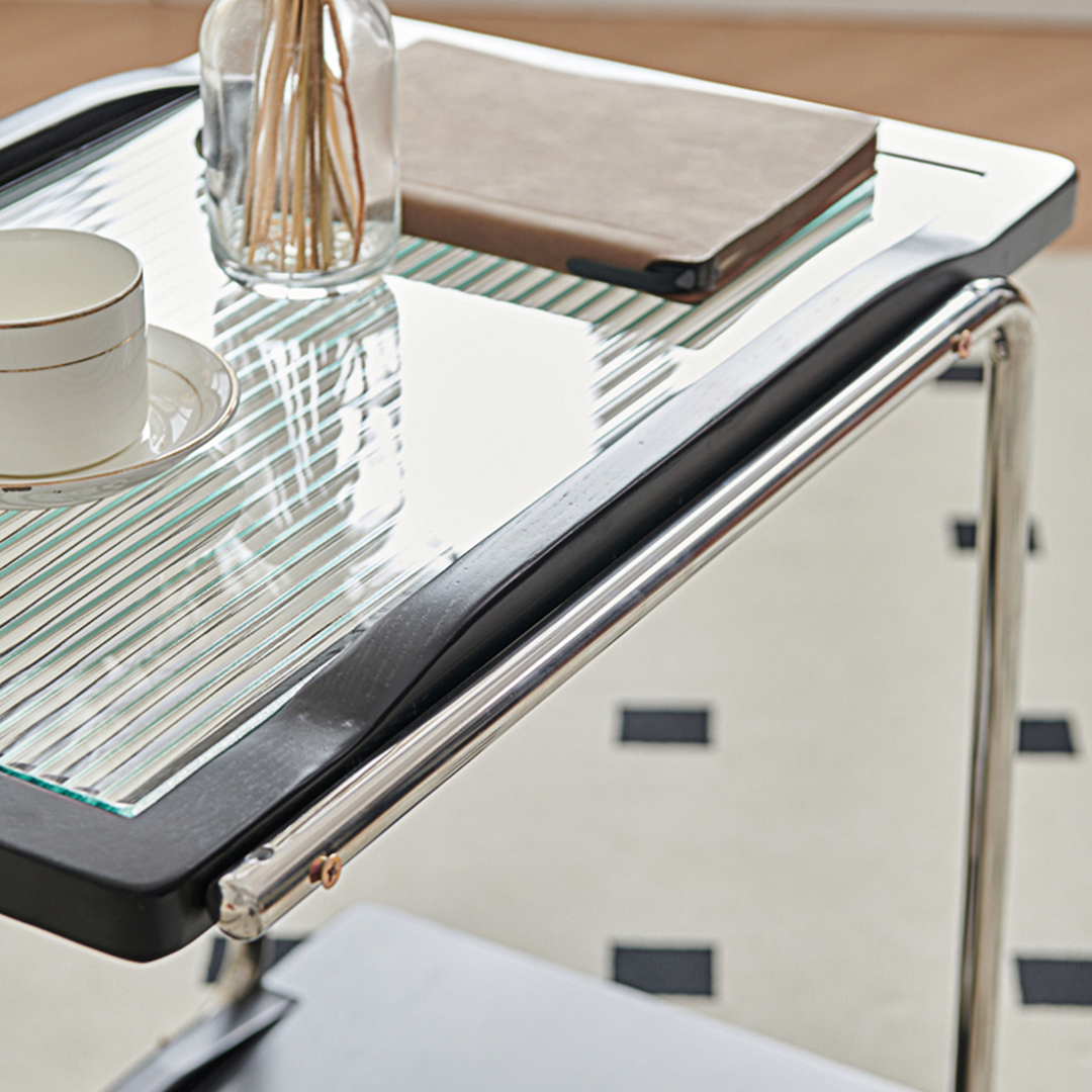Demetrius Side Table With Trolleys, Black