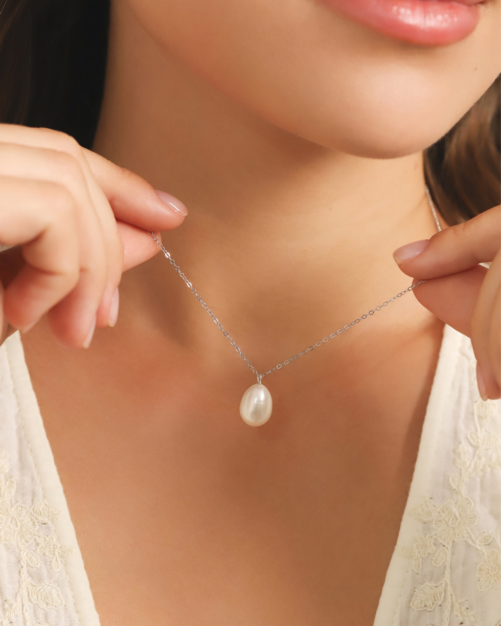 Large Freshwater Pearl Pendant Necklace in Sterling Silver