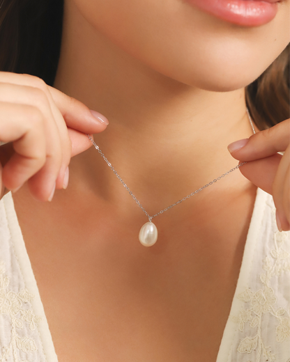 Large Pearl Pendant Necklace in Sterling Silver