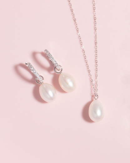 Pearl Hoop Drop Earrings with Removable Pearls in Sterling Silver