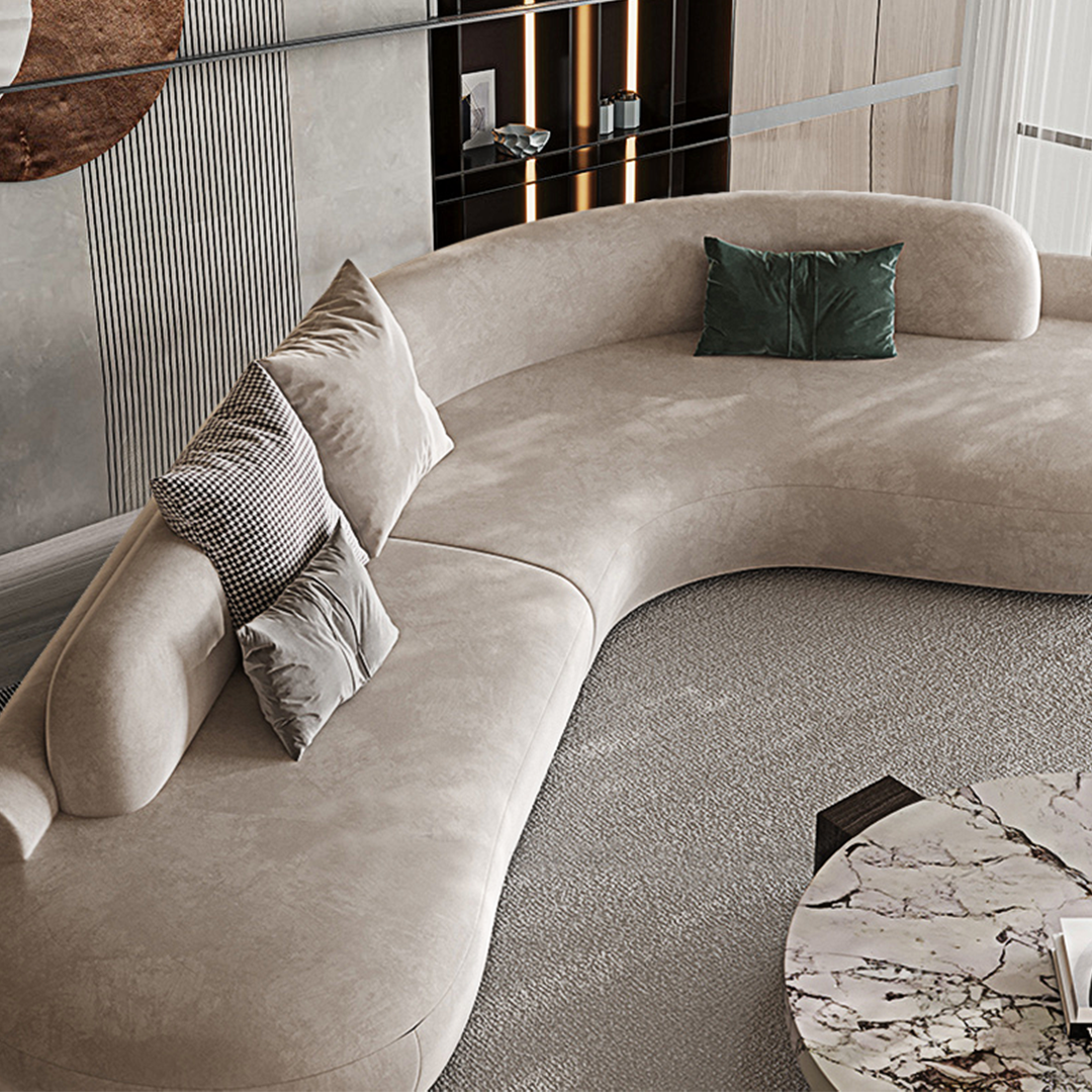Cosima Grey Four Seater, Five Seater Curved Sofa, Long Sofa, Velvet