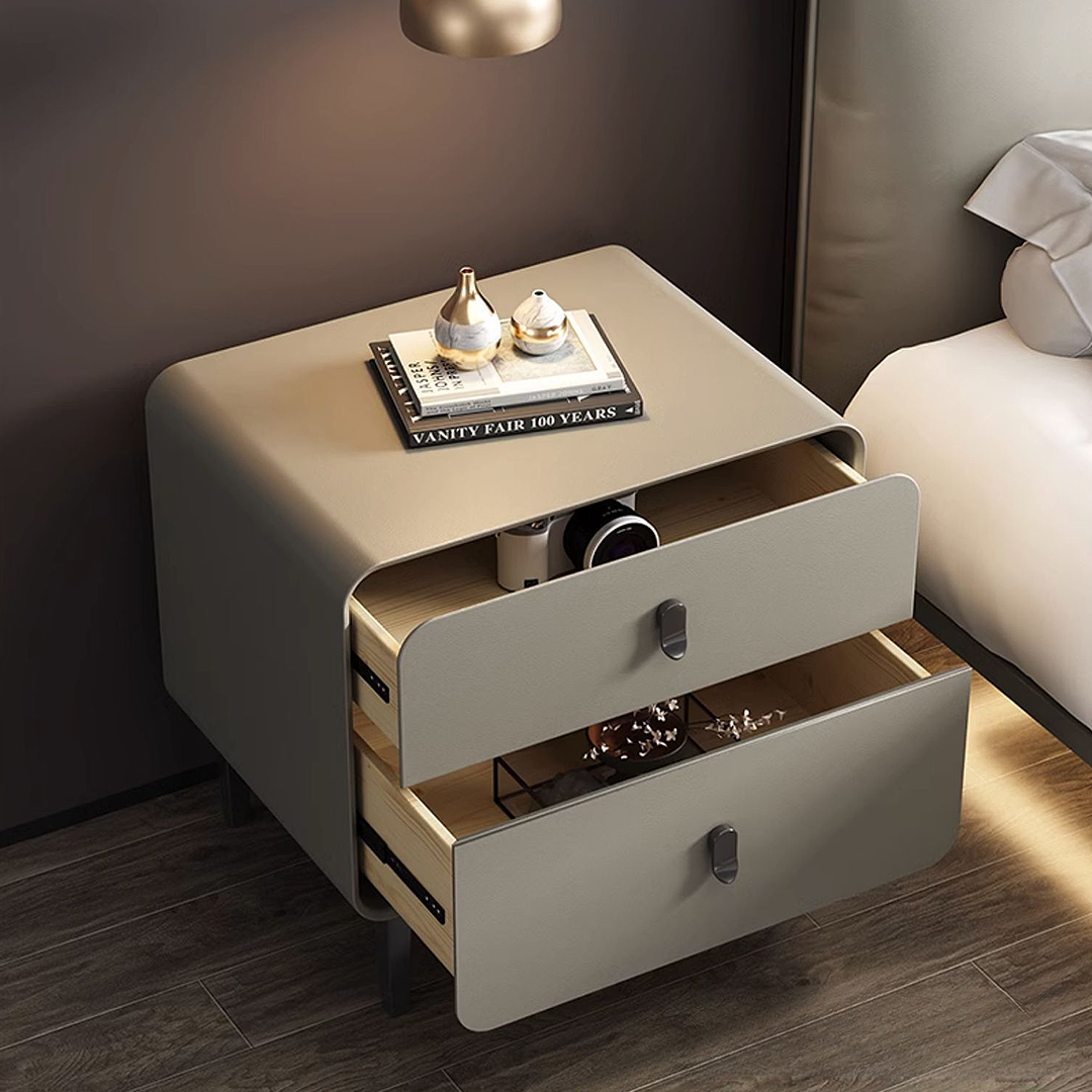A Set of 2 Valeria Bedside Table In Grey, Wood (Display）