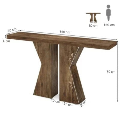 140cm Wood Console Table, 140 cm Sofa Table Entryway Table with K-Shaped Frame