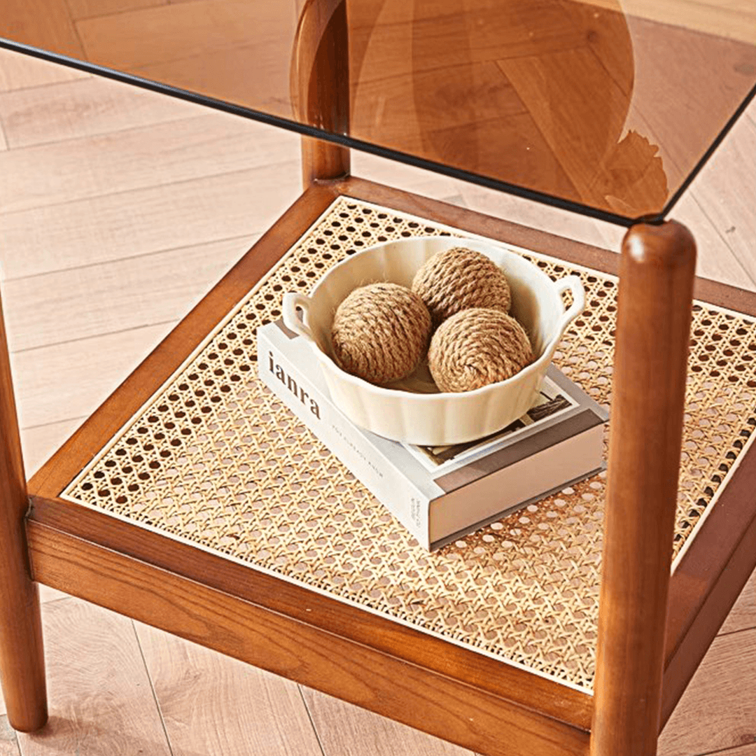 Pamela Wood Coffee Table, Rattan