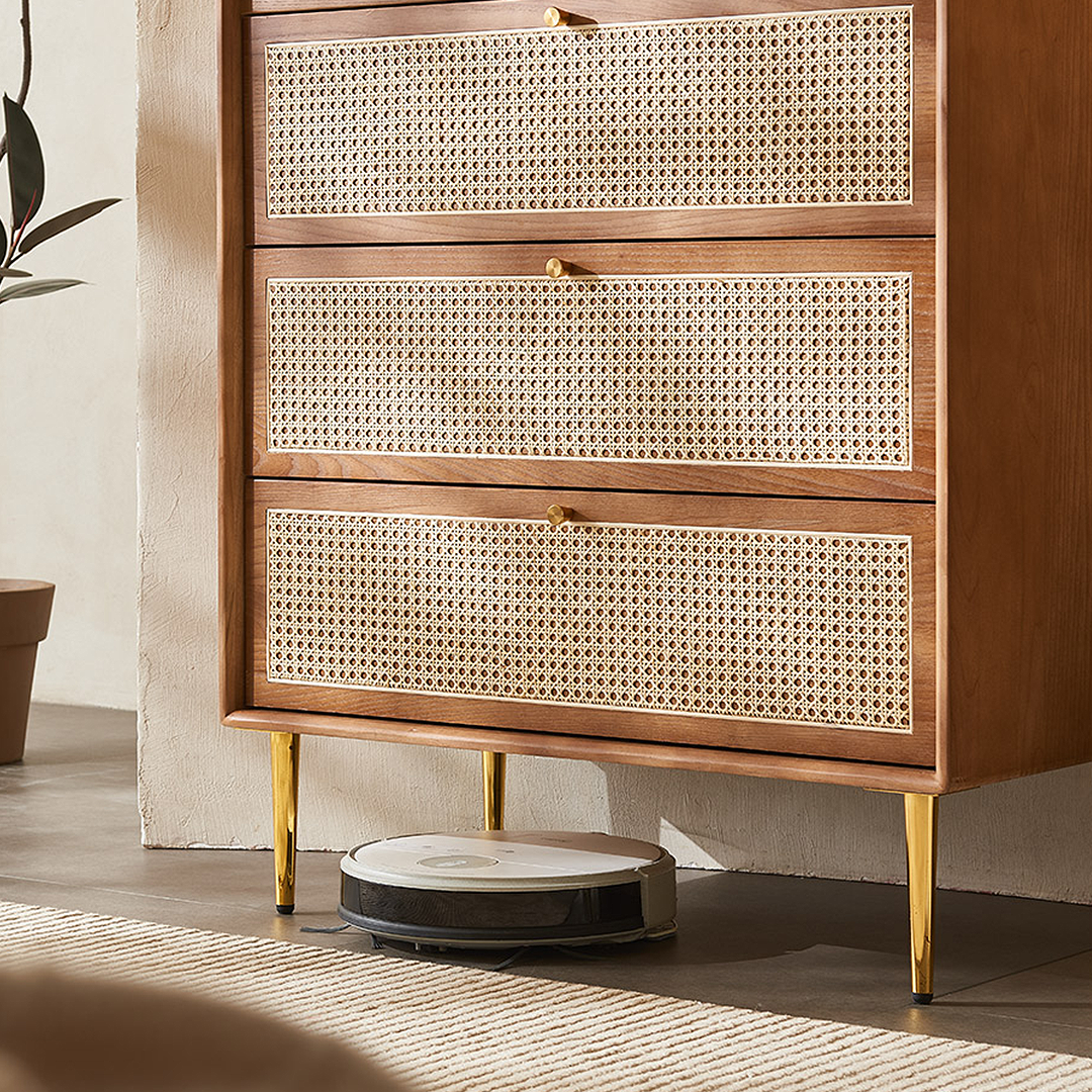 Maasai Tall Sideboard, Rattan & Solid Wood Cabinet